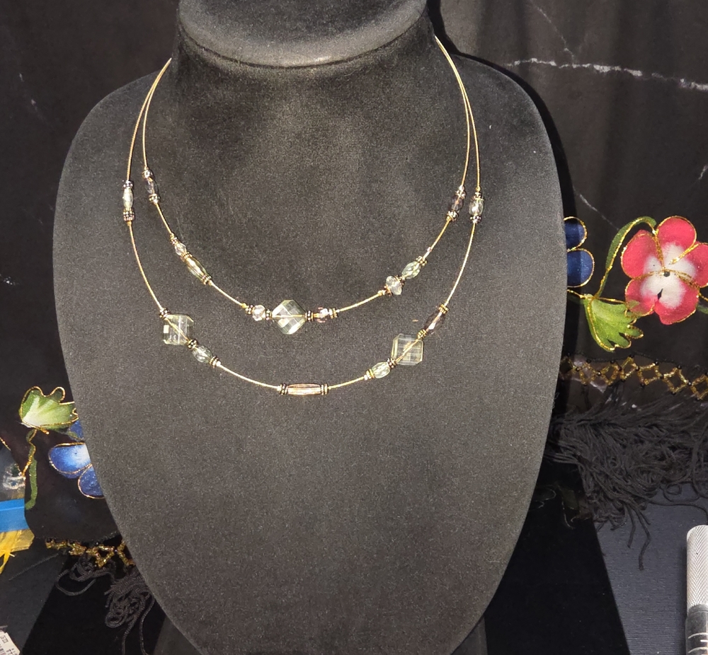 Elegant Double-Strand Gold-Tone Crystal Necklace
